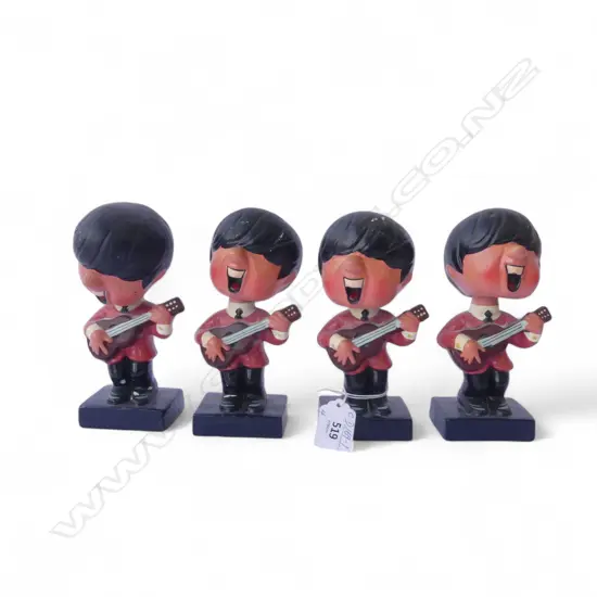 SET 4 VINTAGE JAPANESE BEATLES BOBBLE HEAD DOLLS purchased 1963 Auckland Whitcombe & Tombs