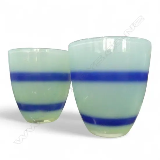 PAIR OF MODERN BLUE GLASS VASES 205 mm (H)
