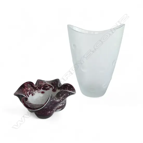 ITALIAN GLASS VASE H230MM & MURANO GLASS BOWL DIA170MM