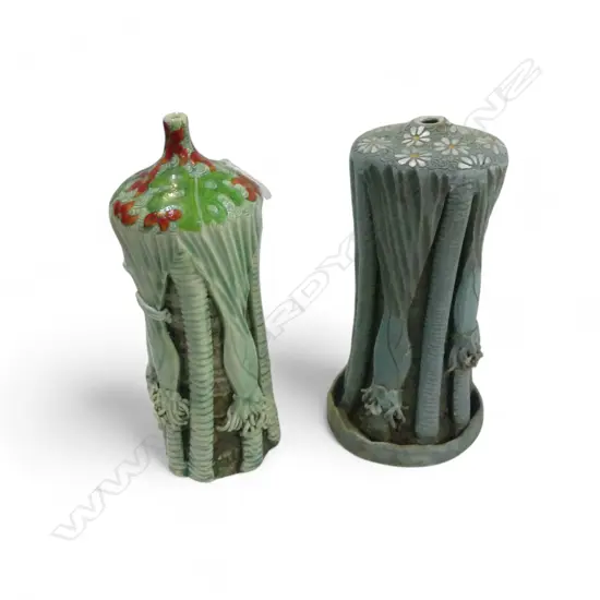 TWO KEUM SUN LEE NIKAU VASES, H.200mm