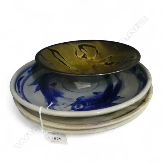 2 WISH MCNAUGHT POTTERY PLATES, IAN CRICHTON POTTERY PLATE & DANNY MOORWOOD BOWL Dia.220mm