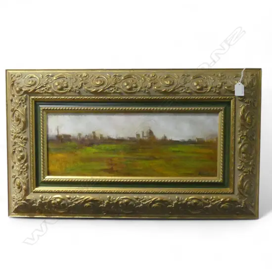 EDUARDO AMATO ITALIAN TOWNSCAPE 1996 OIL ON BOARD SIGNED 190 X 470 MM