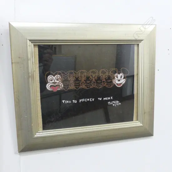 FRIZZELL 'TIKI TO MICKEY TU MEKE' PRINT on HESSIAN, H.260 x 340mm