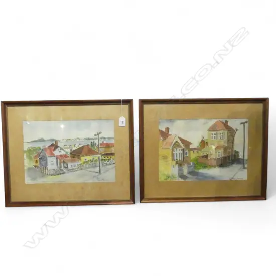 2 W/C PAINTINGS by HILDA ALTMAN; OLD PARNELL & OLD ONEHUNGA, 230x330mm painted for 'Vanishing Auckland' 1980, foxing