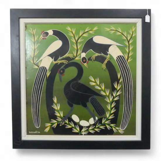'Z. CHIMWANI'  AFRICAN BIRDS ENAMEL ON BOARD SIGNED 575x570mm. Small repair