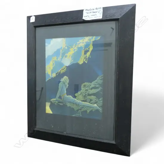 MAXFIELD PARRISH 'WILD GEESE' COLOURED PRINT IN ORIGINAL OAK FRAME 370 X 300 MM