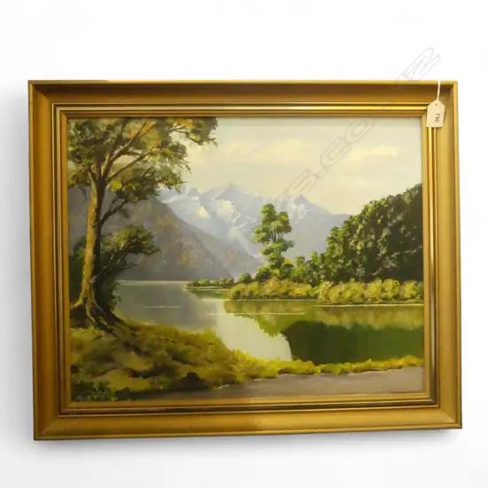 R. RAMSAY 'A SOUTH ISLAND LAKE' OIL ON BOARD 1980 390x495mm