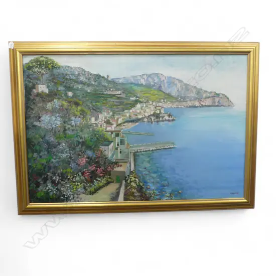SIGNED J NUTINO? EUROPEAN COASTAL VIEW OIL ON CANVAS 780 X 1180 MM