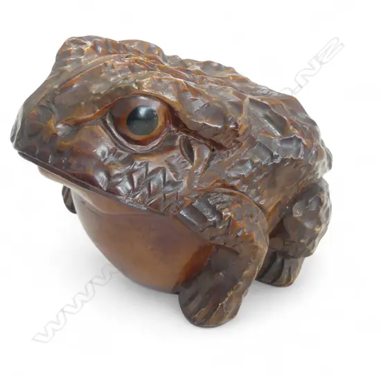 CARVED WOODEN JAPANESE FROG MONEY BANK H.155mm