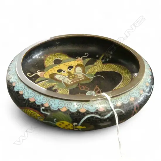 CLOISONNE BOWL w. DRAGON DESIGN 200mm dia