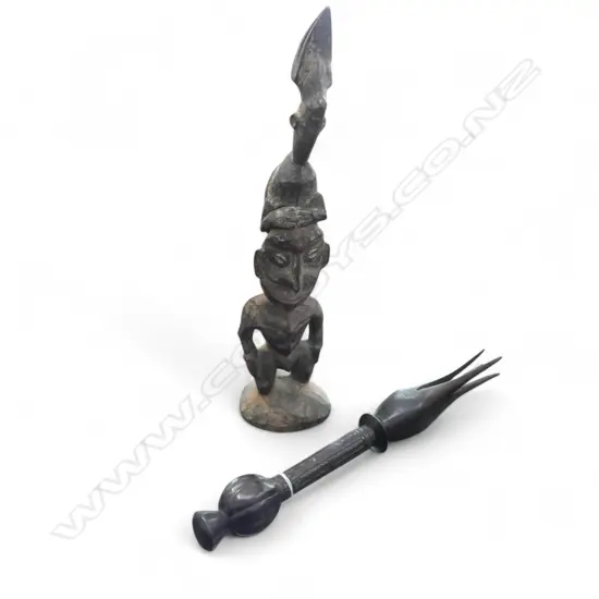 PNG TRIBAL WOOD CARVING H.475mm + CANNIBAL STICK L.470mm