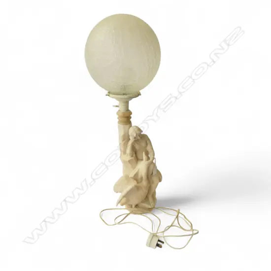 ALABASTER TABLE LAMP, LEDA & THE SWAN H.700mm repairs