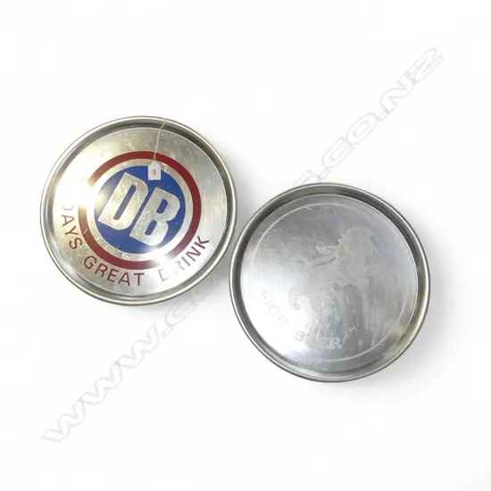 THREE METAL DB & LION BEER TRAYS Dia.370mm