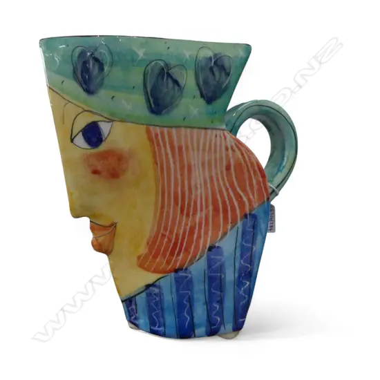 SIGNED NZ STUDIO POTTERY FIGURAL JUG H260MM