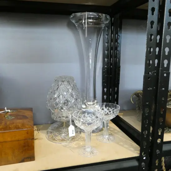 2 HOLLOW STEM CRYSTAL GLASSES, VASE, CRYSTAL LAMP BASE, LARGE GLASS VASE H.450mm