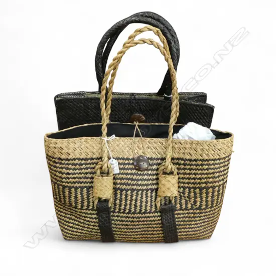 2 HAND WOVEN FLAX PACIFIC ISLAND HANDBAGS L380MM