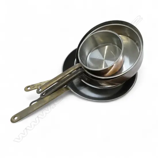 5 COPPER PANS; 4 CULINOX SWITZERLAND 270mm dia