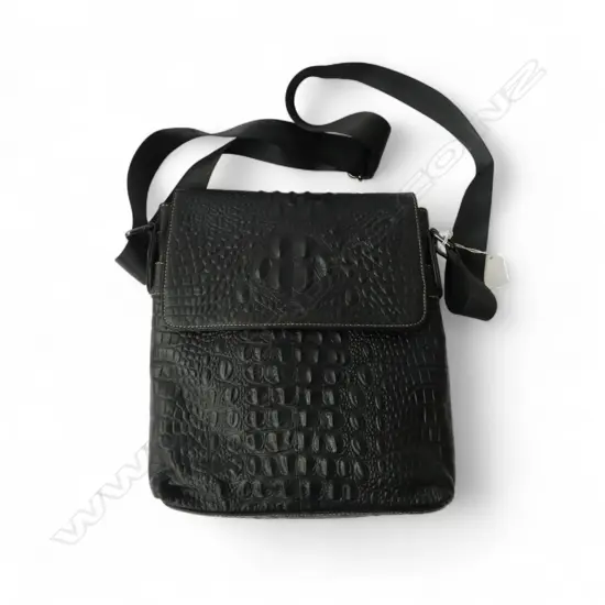 BLACK FAUX CROC LEATHER BAG 300x270mm