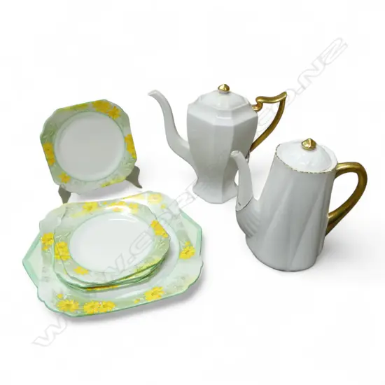 SHELLEY CHINA 1 & 5SANDWICH SET & 2 MISS MATCHED SHELLEY CHINA COFFEE POTS