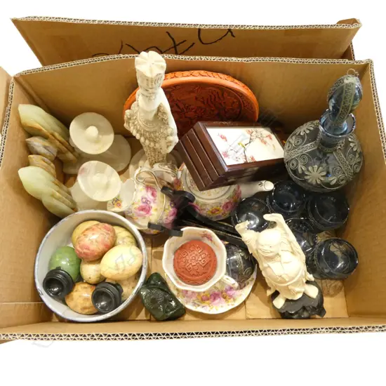 ASST. ITEMS; CHINA, PR ONYX BOOKENDS & EGGS, ORIENTAL ETC