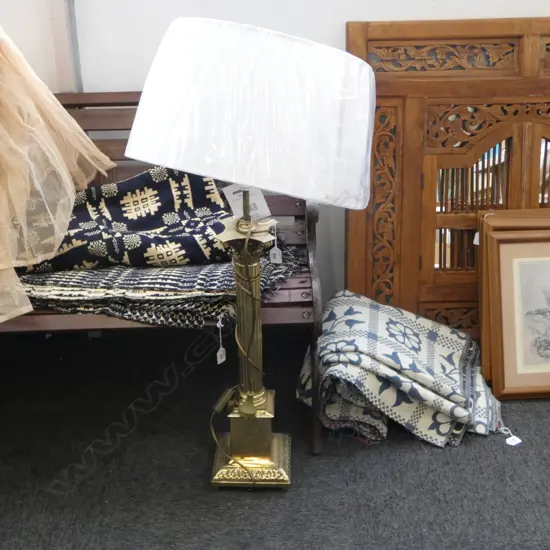 BRASS COLUMN TABLE LAMP H.740mm w. shade