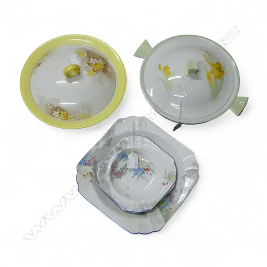 2 SHELLEY CHINA LIDDED TURREENS SALAD BOWL & 2 SMALL BOWLS MIXED PATS