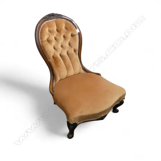 VICTORIAN GRANDMOTHER CHAIR IN SALMON VELVET