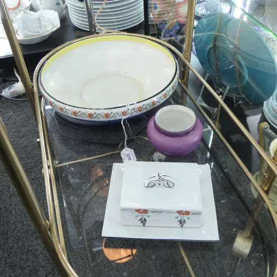 SHELLEY CHINA CENTER BOWL DIA 310MM LIDDED CHEESE WEDGE L170MM & VASE H190MM