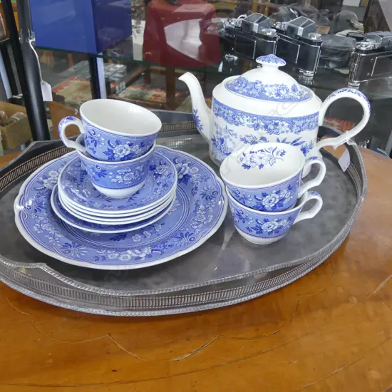 SPODE 'BLUE ROOM COLLECTION' PART TEA SERVICE; TEAPOT, 4 C/S etc