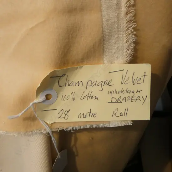 FABRIC BOLT; CHAMPAGNE VELVET COTTON UPHOLSTERY, 28M