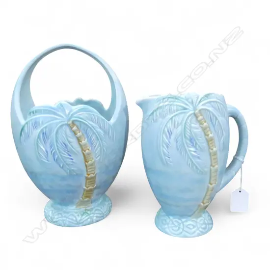 BESWICK BLUE PALM JUG & BASKET (BASKET HANDLE HAIRLINE) H.250mm