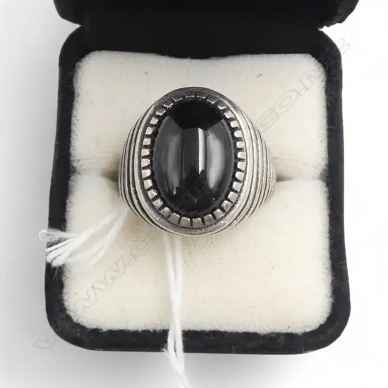 MENS STG SIL & ONYX RING  SIZE X