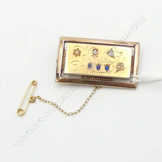 14ct VICTORIAN BROOCH 38x22mm FAULTS stones over-glued in. 9.8gms