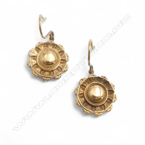 Victorian 9ct gold circular hollow earrings half ball & radiating hoops for pierced ears 2.4gms