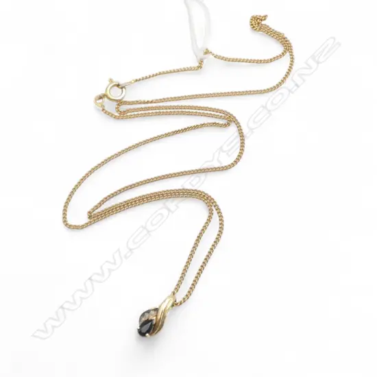9ct SAPPHIRE & DIAMOND? PENDANT (.80gm) on CHAIN