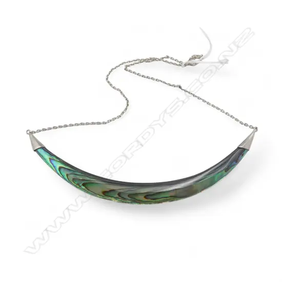 SILVER CAPPED PAUA CRESCENT NECKLACE