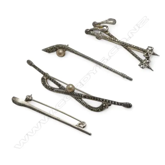 4 CONTINENTAL SILVER & MARCASITE BAR BROOCHES