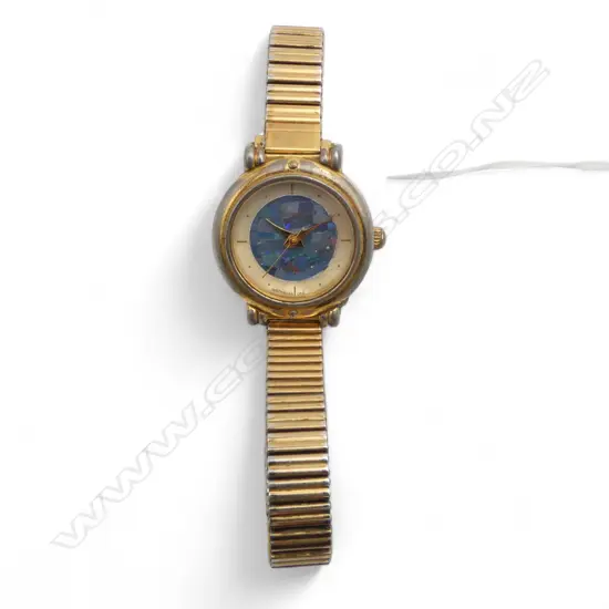 GOLD PLATE HARMONY LADIES WATCH w opal chip face. Quartz. not running. some wear to plating