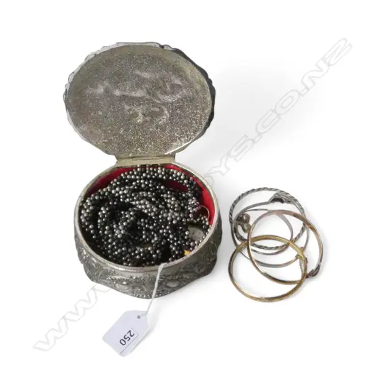 ASST. SILVER & METAL BANGLES, WATCHES, RING IN JEWELLERY BOX 