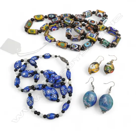 2 MURANO? BEAD NECKLACES + 2 PRS EARRINGS