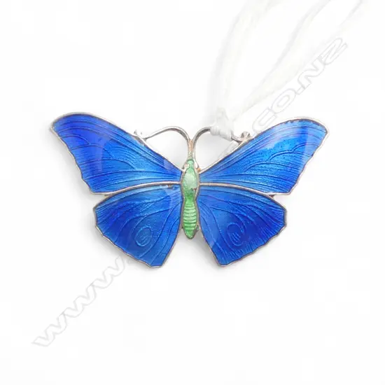 VINTAGE 'STERLING SILVER' & BLUE ENAMEL BUTTERFLY BROOCH