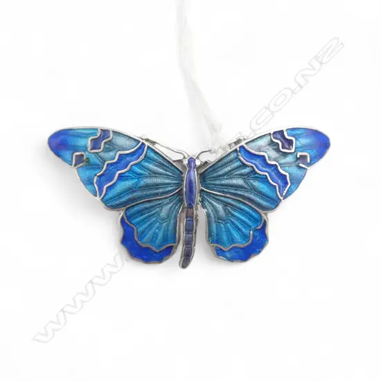 VINTAGE 'SILVER' & BLUE ENAMEL BUTTERFLY BROOCH