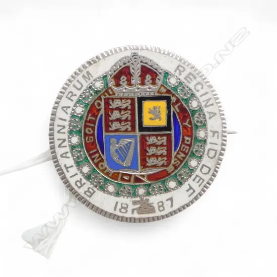 ENAMELLED QUEEN VICTORIA CROWN COIN BROOCH 1887