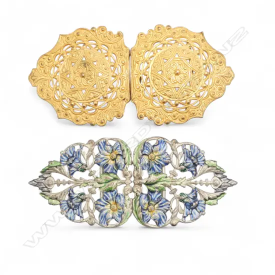 2 VINTAGE BELT BUCKLES decorative pierced & embossed designs