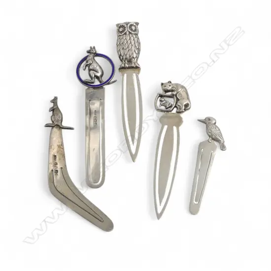 Five novelty silver page maker's Australian etc