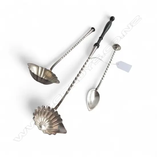 2 c.19thC CHRISTOFLE SILVER PLATED TODDY LADLES + GRAPEFRUIT SPOON