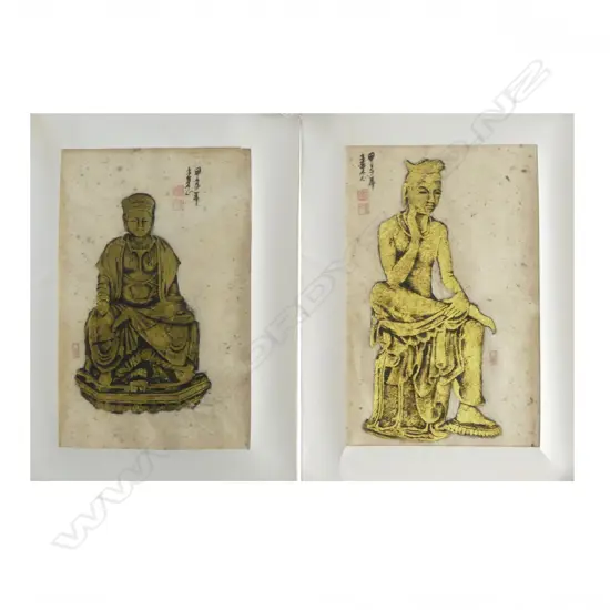 2 ORIENTAL MICA WOODBLOCKS ON PAPER 550x395mm