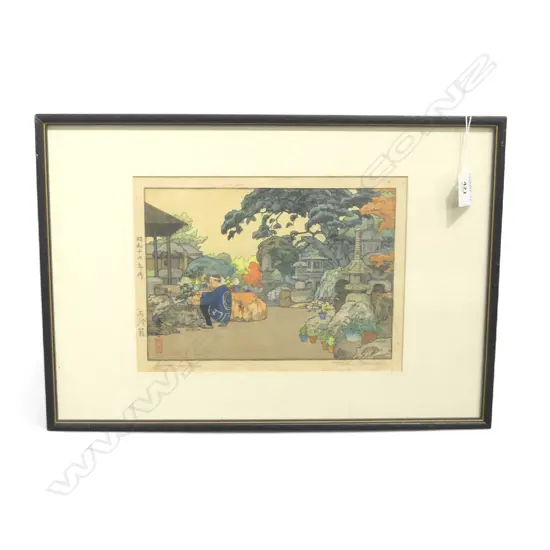 FRAMED SHIN-HANGA PRINT by YOSHIDA TOSHI (1911-195) 'STONE LANTERNS' 195x260mm signed