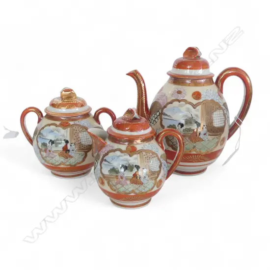 3 PCES JAPANESE KUTANI; 2 TEAPOTS + SUGAR, small faults