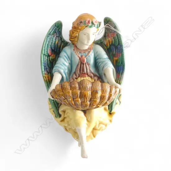 A  GLAZED CERAMIC ANGEL (WALL MOUNTED) 240 mm (H)  